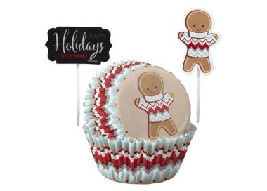 Pirottini Natalizi per CupCakes - Muffin (biscottino di natale) Diam. 5 cm 24 pz + 12 picks WILTON
