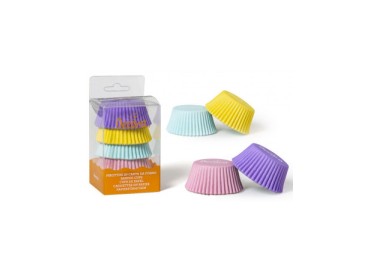 PIROTTINI ROSA CELESTE LILLA E GIALLI  PER CUPCAKES - MUFFIN 75 PZ Diam. 50 x 32 mm DECORA