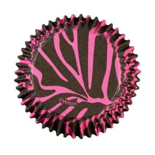 PIROTTINI ZEBRATI FUXIA E NERO PER CUPCAKES E MUFFIN - Diam. 5 cm x H 3 cm - Confezione da 36 PEZZI (Nuovo) WILTON