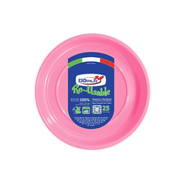 25 PIATTI DI PLASTICA COLORATI LAVABILI RIUTILIZZABILI ROSA Ø22 CM DOPLA 25 PIATTI DI PLASTICA COLORATI LAVABILI RIUTILIZZABILI ROSA Ø22 CM DOPLA
