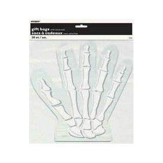 SACCHETTINI CARAMELLE A FORMA DI MANO SCHELETRO PER GIOCHINI tema HALLOWEEN - Confezione da 10 Bustine Regalo per Halloween - L 24 cm x H 25 - 10 pezzi - plastica - UNIQUE