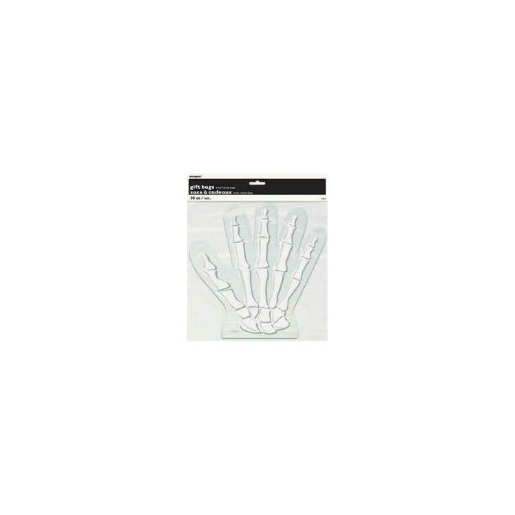 SACCHETTINI CARAMELLE A FORMA DI MANO SCHELETRO PER GIOCHINI tema HALLOWEEN - Confezione da 10 Bustine Regalo per Halloween - L 24 cm x H 25 - 10 pezzi - plastica - UNIQUE