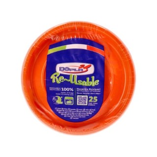 25 PIATTI DI PLASTICA COLORATI LAVABILI RIUTILIZZABILI ARANCIONI Ø22 CM DOPLA