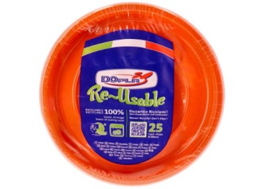 25 PIATTI DI PLASTICA COLORATI LAVABILI RIUTILIZZABILI ARANCIONI Ø22 CM DOPLA