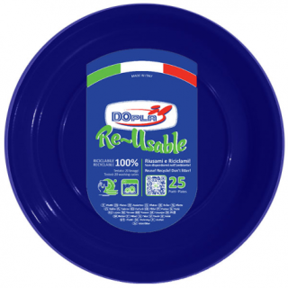 25 PIATTI DI PLASTICA COLORATI LAVABILI RIUTILIZZABILI BLU Ø22 CM DOPLA