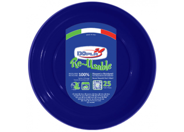25 PIATTI DI PLASTICA COLORATI LAVABILI RIUTILIZZABILI BLU Ø22 CM DOPLA