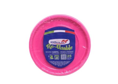 25 PIATTI DI PLASTICA COLORATI LAVABILI RIUTILIZZABILI FUCSIA Ø22 CM DOPLA