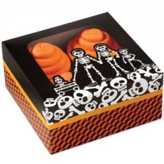 SCATOLA PER 4 CUPCAKES-MUFFIN tema scheletri Halloween 3PZ  WILTON