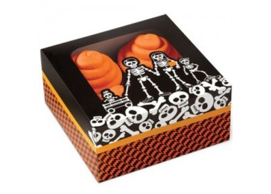 SCATOLA PER 4 CUPCAKES-MUFFIN tema scheletri Halloween 3PZ  WILTON