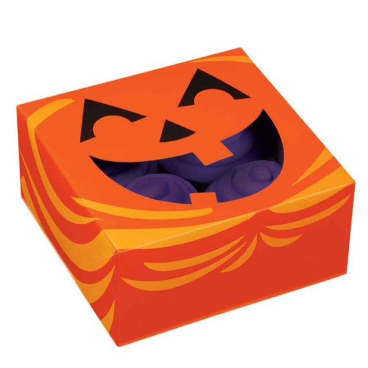 SCATOLA PER 4 CUPCAKES-MUFFIN tema Zucca  Halloween 3 PZ  15,8 cm x 15,8 cm x H 7,6  WILTON