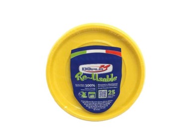 25 PIATTI DI PLASTICA COLORATI LAVABILI RIUTILIZZABILI GIALLI Ø22 CM DOPLA
