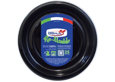 25 PIATTI DI PLASTICA COLORATI LAVABILI RIUTILIZZABILI NERO Ø22 CM DOPLA