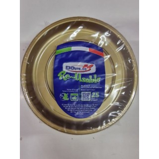 25 PIATTI DI PLASTICA COLORATI LAVABILI RIUTILIZZABILI ORO Ø22 CM DOPLA