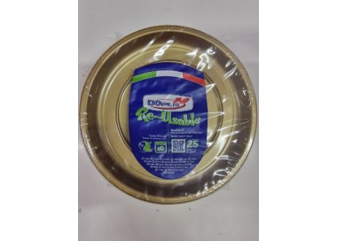 25 PIATTI DI PLASTICA COLORATI LAVABILI RIUTILIZZABILI ORO Ø22 CM DOPLA