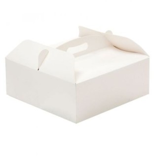 Scatola quadrata  porta torta o dolcetti  con manico - in cartone bianco - 26 cm x 26 cm h 10 - 1 pz - DECORA