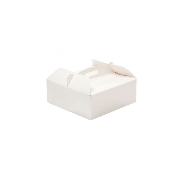 Scatola quadrata  porta torta o dolcetti  con manico - in cartone bianco - 26 cm x 26 cm h 10 - 1 pz - DECORA