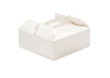 Scatola quadrata  porta torta o dolcetti  con manico - in cartone bianco - 26 cm x 26 cm h 10 - 1 pz - DECORA
