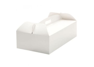 Scatola rettangolare   porta torta o dolcetti  con manico - in cartone  bianco - 36 cm x 21 cm h 12 - 1 pz - DECORA