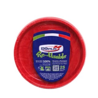 25 PIATTI DI PLASTICA COLORATI LAVABILI RIUTILIZZABILI ROSSI  Ø22 CM DOPLA