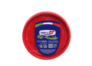 25 PIATTI DI PLASTICA COLORATI LAVABILI RIUTILIZZABILI ROSSI  Ø22 CM DOPLA