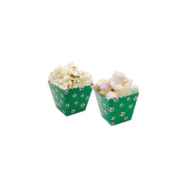 Scatole calcio Box per pop corn , dolcetti o salatini  - 6 pezzi - cartoncino rigido - verde con palloni da calcio stampati  - 