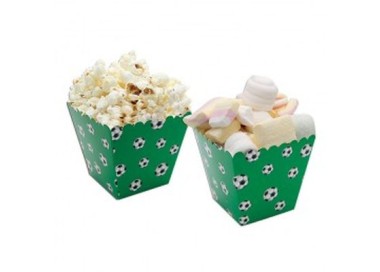 Scatole calcio Box per pop corn , dolcetti o salatini  - 6 pezzi - cartoncino rigido - verde con palloni da calcio stampati  - 