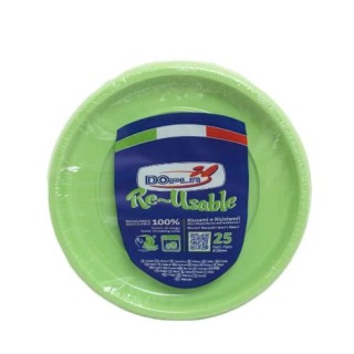 25 PIATTI DI PLASTICA COLORATI LAVABILI RIUTILIZZABILI VERDE ACIDO Ø22 CM DOPLA