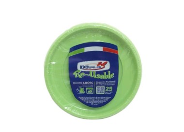 25 PIATTI DI PLASTICA COLORATI LAVABILI RIUTILIZZABILI VERDE ACIDO Ø22 CM DOPLA