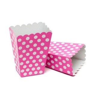 SCATOLE CONTENITORE DOLCI E SALATINI - Confez. 8 pezzi - Colore FUCSIA A POIS BIANCHI - Cartoncino Rigido - L 7 cm x L 4 cm x H