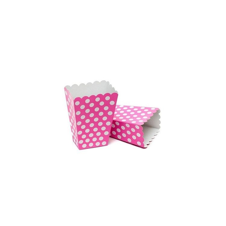 SCATOLE CONTENITORE DOLCI E SALATINI - Confez. 8 pezzi - Colore FUCSIA A POIS BIANCHI - Cartoncino Rigido - L 7 cm x L 4 cm x H