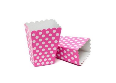 SCATOLE CONTENITORE DOLCI E SALATINI - Confez. 8 pezzi - Colore FUCSIA A POIS BIANCHI - Cartoncino Rigido - L 7 cm x L 4 cm x H