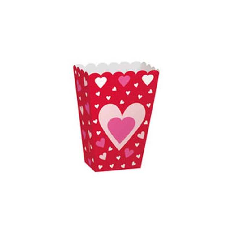 SCATOLE CONTENITORE DOLCI E SALATINI LOVE - Confez. 6 pezzi - Colore ROSSO , BIANCO,ROSA e FUCSIA  A stampa cuori  - Cartoncino