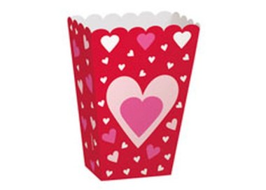 SCATOLE CONTENITORE DOLCI E SALATINI LOVE - Confez. 6 pezzi - Colore ROSSO , BIANCO,ROSA e FUCSIA  A stampa cuori  - Cartoncino