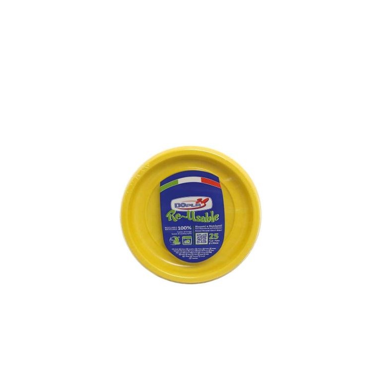 25 PIATTINI DI PLASTICA RIUTILIZZABILI E LAVABILI GIALLI Ø17 CM DOPLA