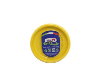 25 PIATTINI DI PLASTICA RIUTILIZZABILI E LAVABILI GIALLI Ø17 CM DOPLA
