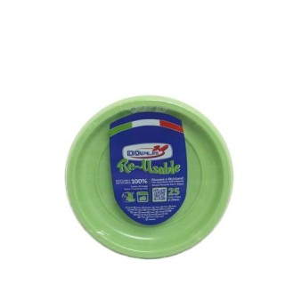 25 PIATTINI DI PLASTICA RIUTILIZZABILI E LAVABILI VERDE ACIDO Ø17 CM DOPLA