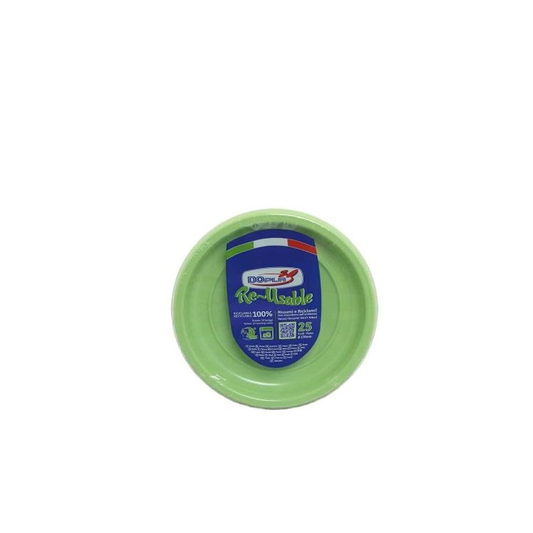 25 PIATTINI DI PLASTICA RIUTILIZZABILI E LAVABILI VERDE ACIDO Ø17 CM DOPLA