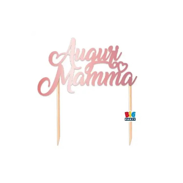 Scritta AUGURI MAMMA cake topper colore oro rosa  per torte in Cartoncino specchiante L 20 Cm H 16 Cm 1 pz