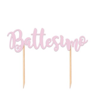 Scritta BATTESIMO   cake topper colore rosa per torte in cartoncino  L 20 Cm H 13 Cm 1 pz