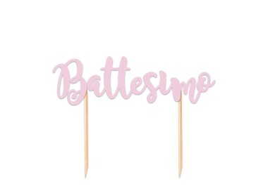 Scritta BATTESIMO   cake topper colore rosa per torte in cartoncino  L 20 Cm H 13 Cm 1 pz