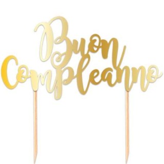 Scritta BUON  COMPLEANNO  cake topper colore Oro per torte in plastica Cartoncino L 20 Cm H 17 Cm 1 pz