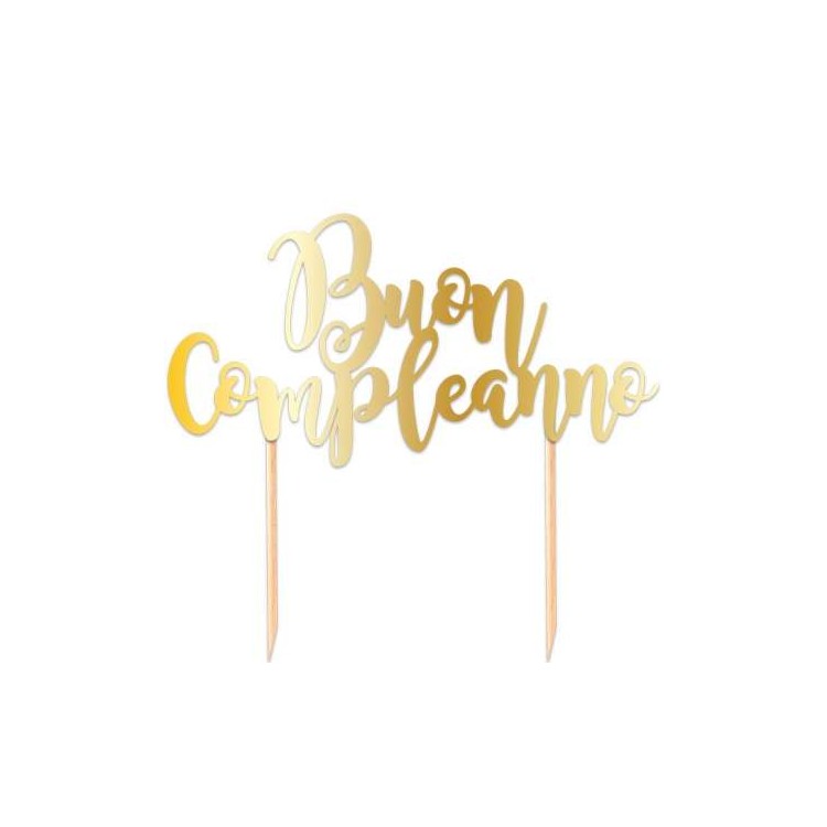 Scritta BUON  COMPLEANNO  cake topper colore Oro per torte in plastica Cartoncino L 20 Cm H 17 Cm 1 pz