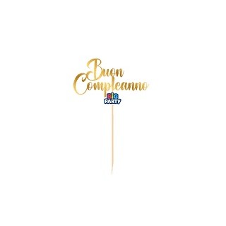 Scritta Buon Compleanno  cake topper colore Oro per torte in plastica Cartoncino L 9 Cm H 5 Cm 1 pz