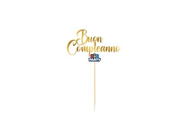 Scritta Buon Compleanno  cake topper colore Oro per torte in plastica Cartoncino L 9 Cm H 5 Cm 1 pz