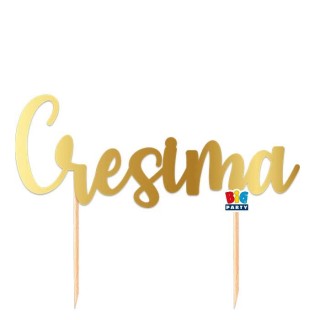 Scritta CRESIMA   cake topper colore ORO SPECCHIANTE  per torte in Cartoncino per la Cresima  L 20 Cm H 14 Cm 1 pz