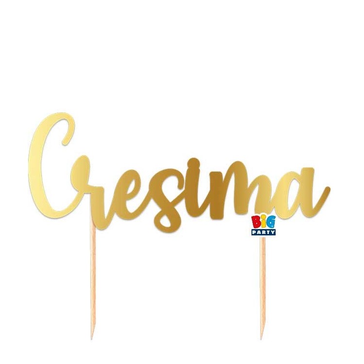 Scritta CRESIMA   cake topper colore ORO SPECCHIANTE  per torte in Cartoncino per la Cresima  L 20 Cm H 14 Cm 1 pz