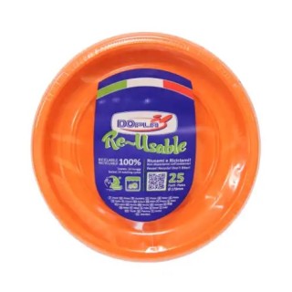 25 PIATTINI FRUTTA  DI PLASTICA RIUTILIZZABILI E LAVABILI ARANCIONE Ø17 CM DOPLA