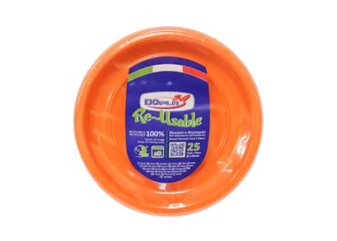 25 PIATTINI FRUTTA  DI PLASTICA RIUTILIZZABILI E LAVABILI ARANCIONE Ø17 CM DOPLA