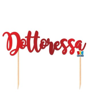 Scritta DOTTORESSA    cake topper colore Rosso per torte in Cartoncino specchiante per la Laurea  L 20 Cm H 14 Cm 1 pz