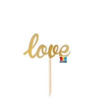 Scritta LOVE   cake topper colore ORO  per torte in plastica Cartoncino L 14 Cm H 8 Cm 1 pz